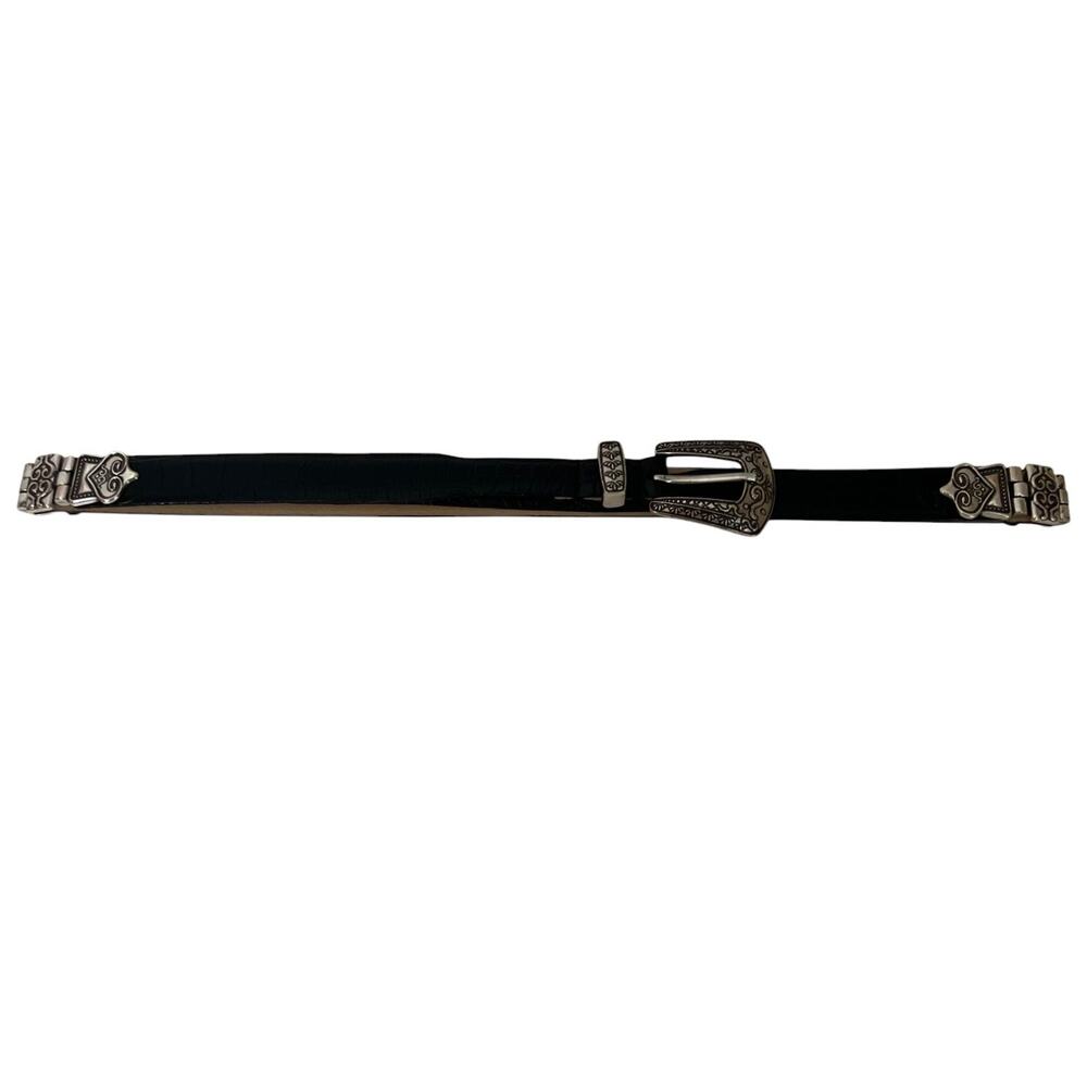 Lake Shore Diva Accessories Womens Black Leather Belt Large Silver Tone Western - Picture 4 of 10